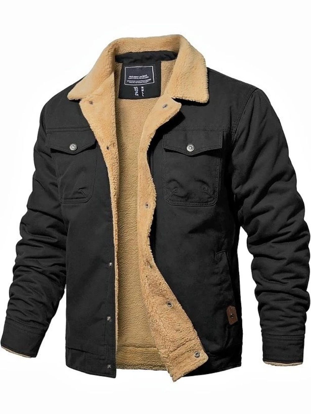 Outdoor Ventures Men's Cotton Jackets Warm Cargo Bomber Sherpa Lined Black